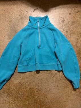 lululemon athletica Teal Cropped Quarter-Zip Fleece Pullover